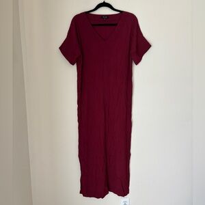 Madewell Dress Size Small V Neck Wine Crandberry Red Side Slit Lightweight Flowy